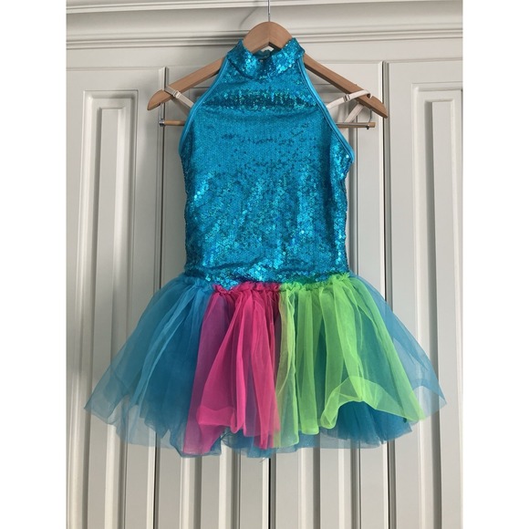 Weissman Other - Weissman‎ Blue Sequined Leotard Colorful Tutu Dance Costume Size Large Child